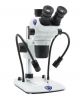 SZO-6,  Binocular stereozoom microscope, 6.7x...45x pillar stand, transmitted & incident ( 2 arms ) light, multiplug